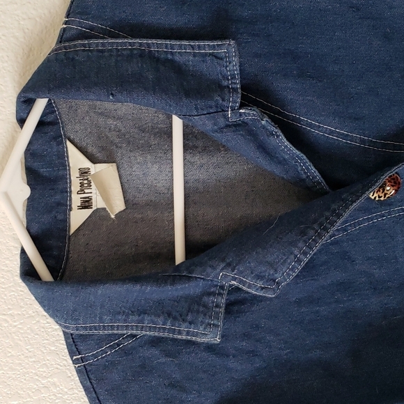 Nina Piccalino Cropped Denim Jacket w/Leopard & Asian Floral Trim Size 12 - Picture 7 of 7